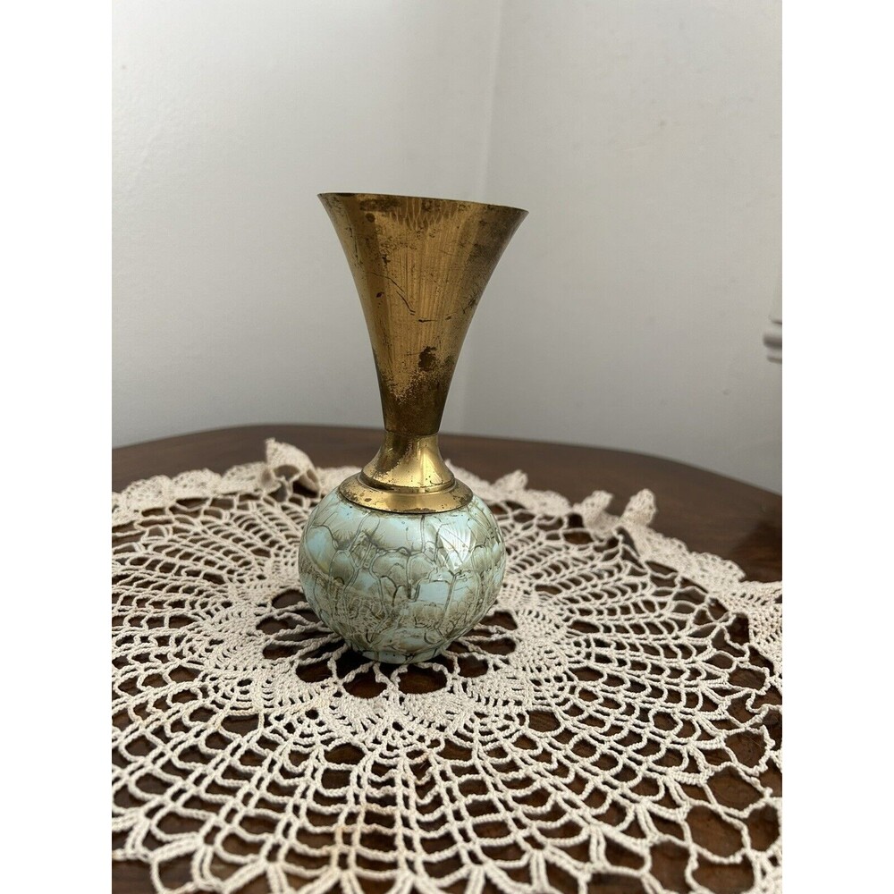 Deft Ware Brass and Ceramic Vase Hand Painted, in Deft, Holland